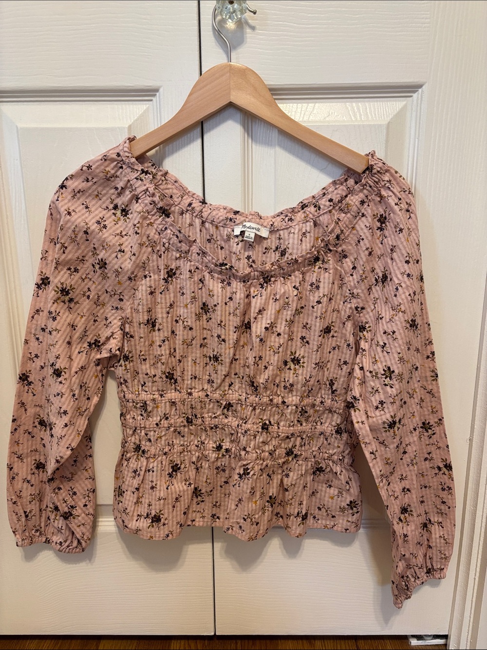 Madewell Smocked Waist Peasant Top - Blush Pink